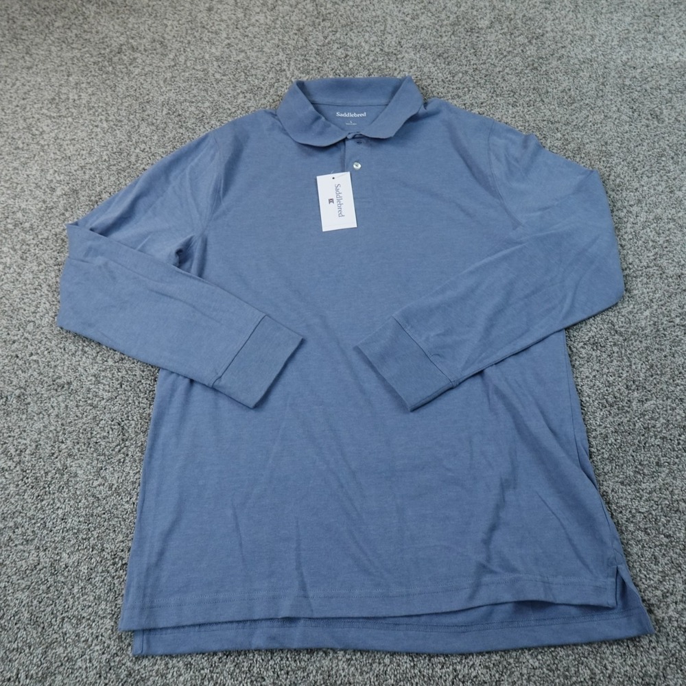 NEW Saddlebred Polo Shirt Mens L Blue Long Sleeve Casual Preppy Golf Minimalist
